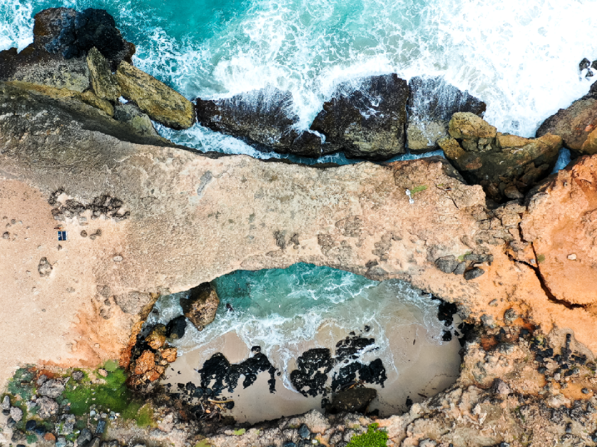 a close up of a rock near the ocean