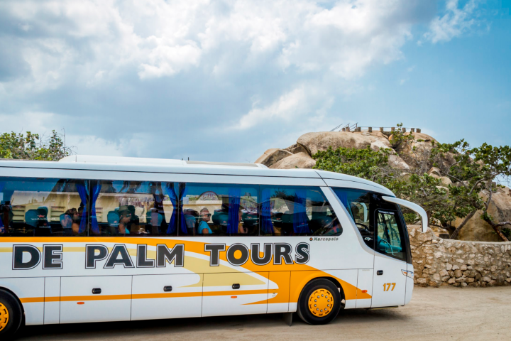 a passenger bus that is parked on the side of a road