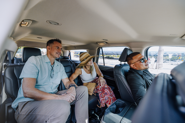 couple in private transfer of de palm tours