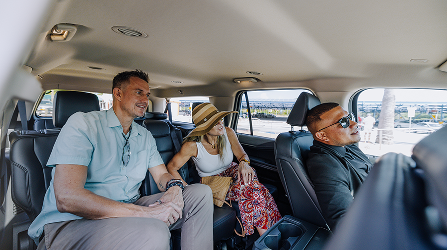 couple in private transfer of de palm tours