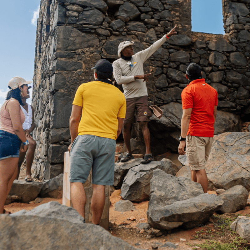 a group of people on a rock wall