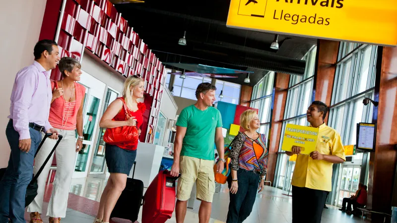 a group of people standing in a room