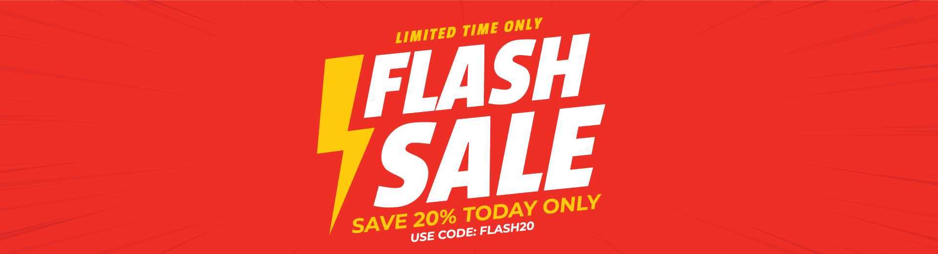Red banner with 'Flash Sale' in bold, offering 20% off with code FLASH20.