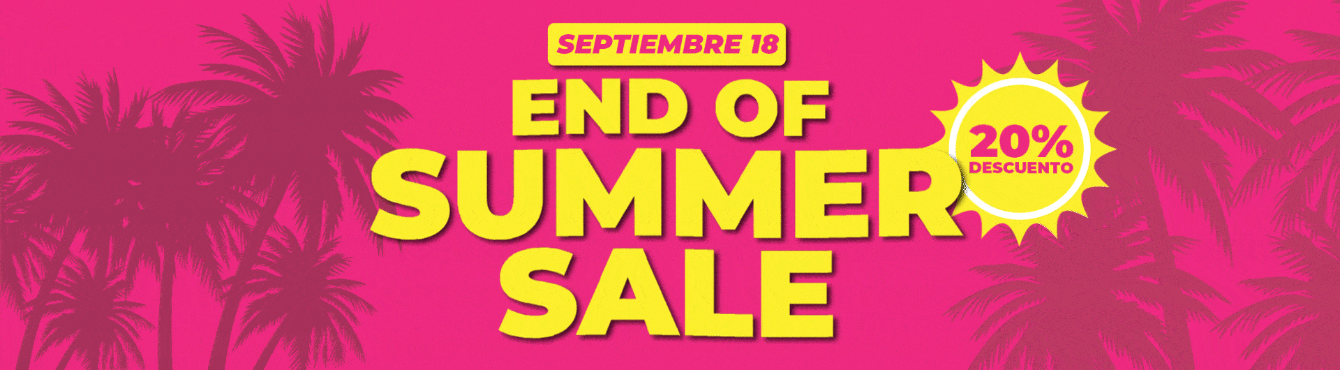 Pink banner with 'End of Summer Sale,' 20% discount, September 18.